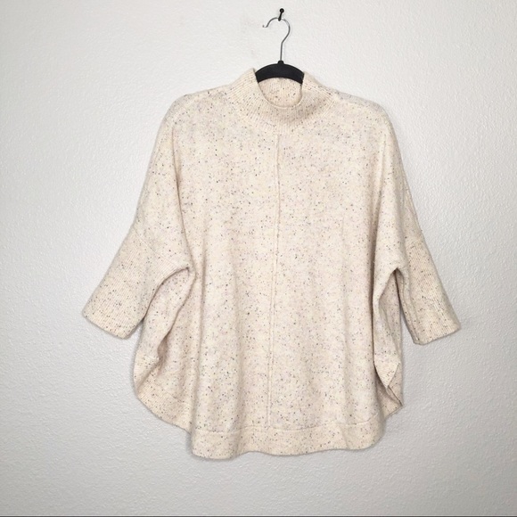 LOFT Flecked Mock Neck Poncho Sweater Size LP - Picture 4 of 8